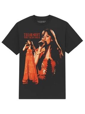 Taylor Swift The Eras Tour Black Tee with Orange Evermore Graphic
